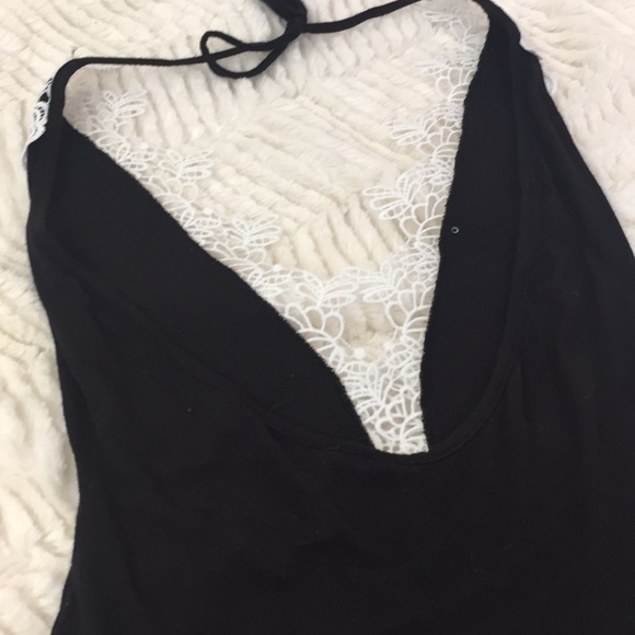 Black Deep-V Cut Bodysuit White Accent Size S - Picture 5 of 8
